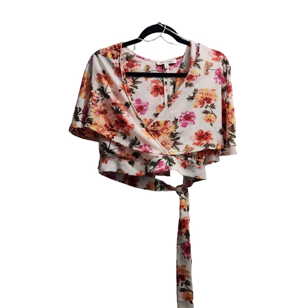 Jealous Tomato Blouse Womens Size Small Blue Wrap Floral Print Tie Waist Boho Ch - Picture 1 of 4